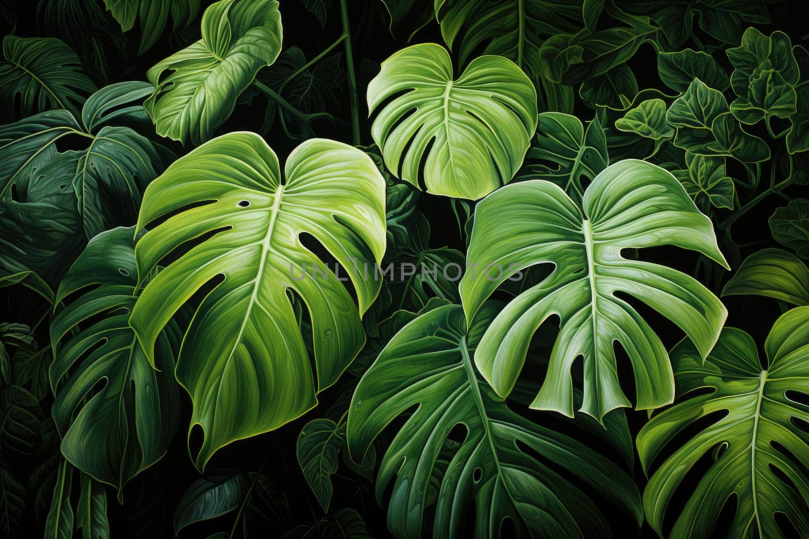 Exotic Monstera Leaf Seamless Pattern for Summer Vibes. AI Generative