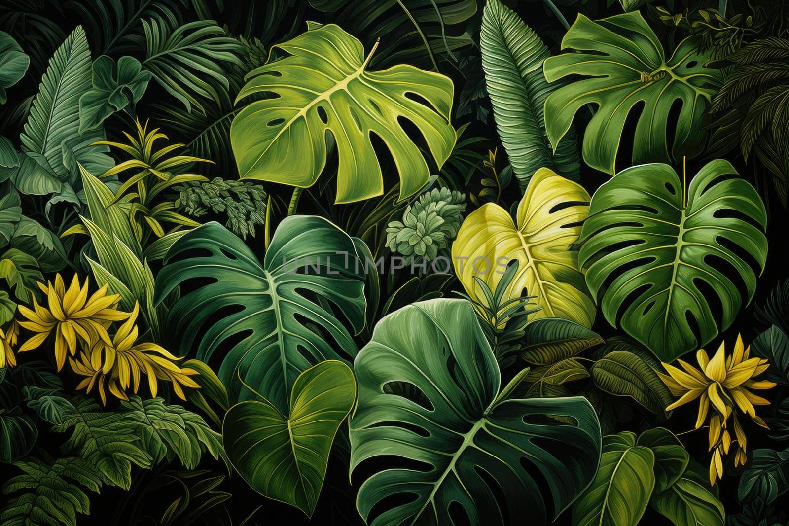 Exotic Monstera Leaf Seamless Pattern for Summer Vibes. AI Generative