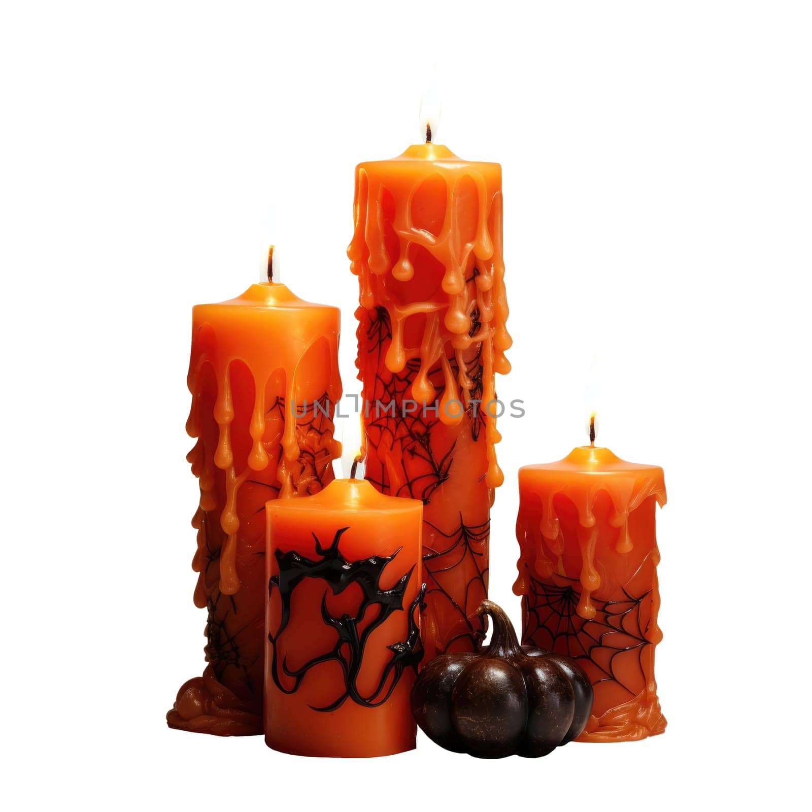 Halloween candles on white background. Isolated ominous candles for holiday or witch fortune telling