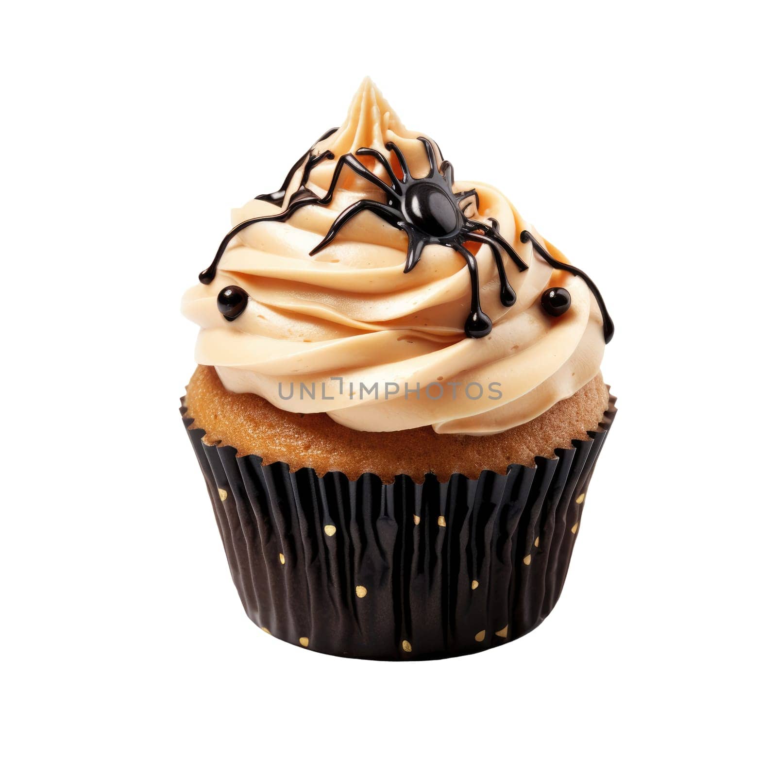 Halloween cupcake with decoration. Isolated on a white background