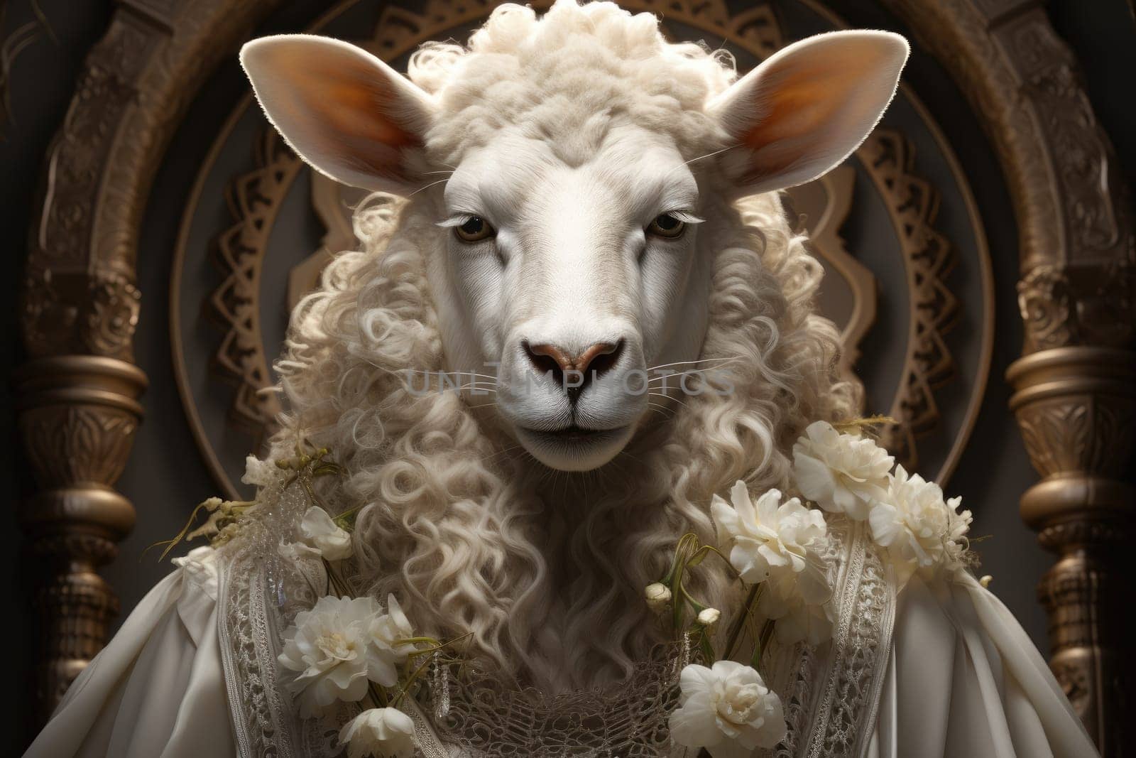 Eid Al Adha. Festival sheep beautiful with light and flower background AI Generative. by Benzoix