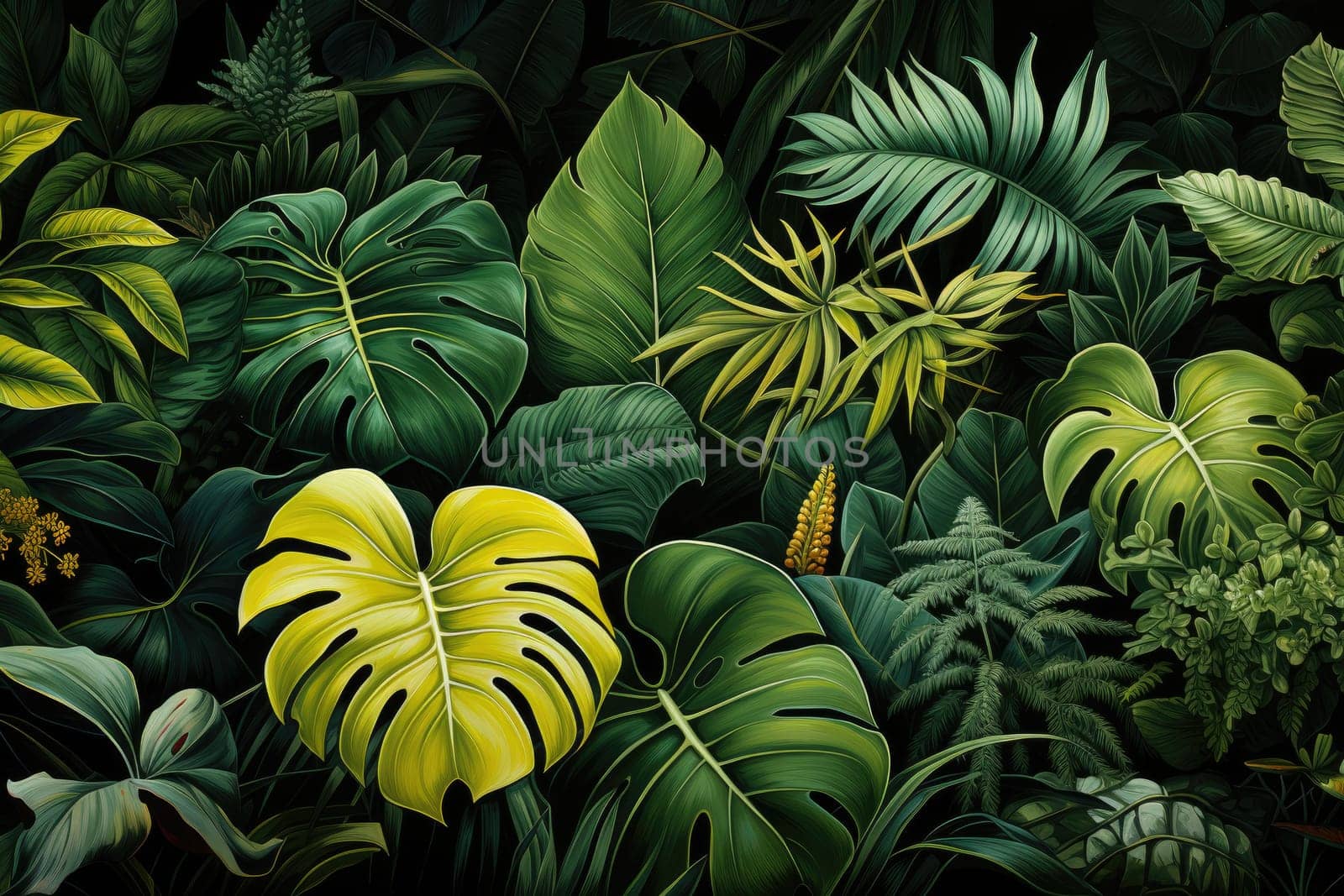 Exotic Monstera Leaf Seamless Pattern for Summer Vibes. AI Generative