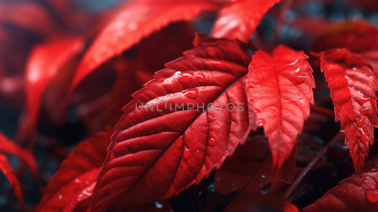 Macro photography of red leaves. Generative AI image weber.