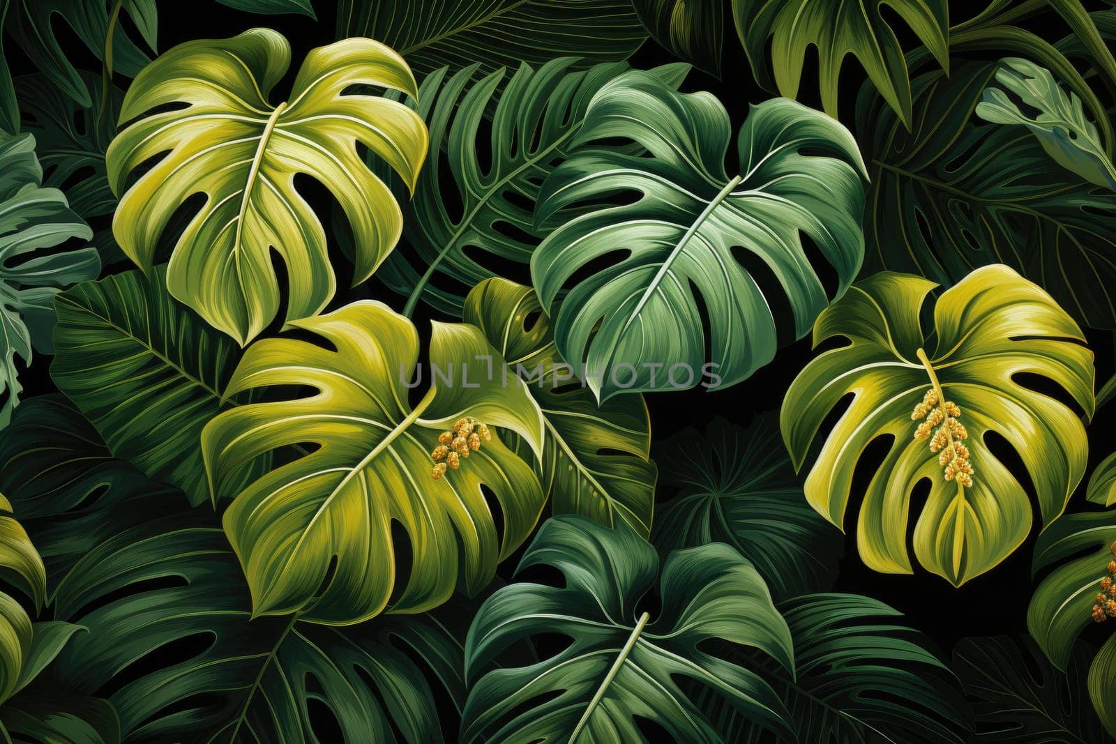 Exotic Monstera Leaf Seamless Pattern for Summer Vibes. AI Generative. by Benzoix