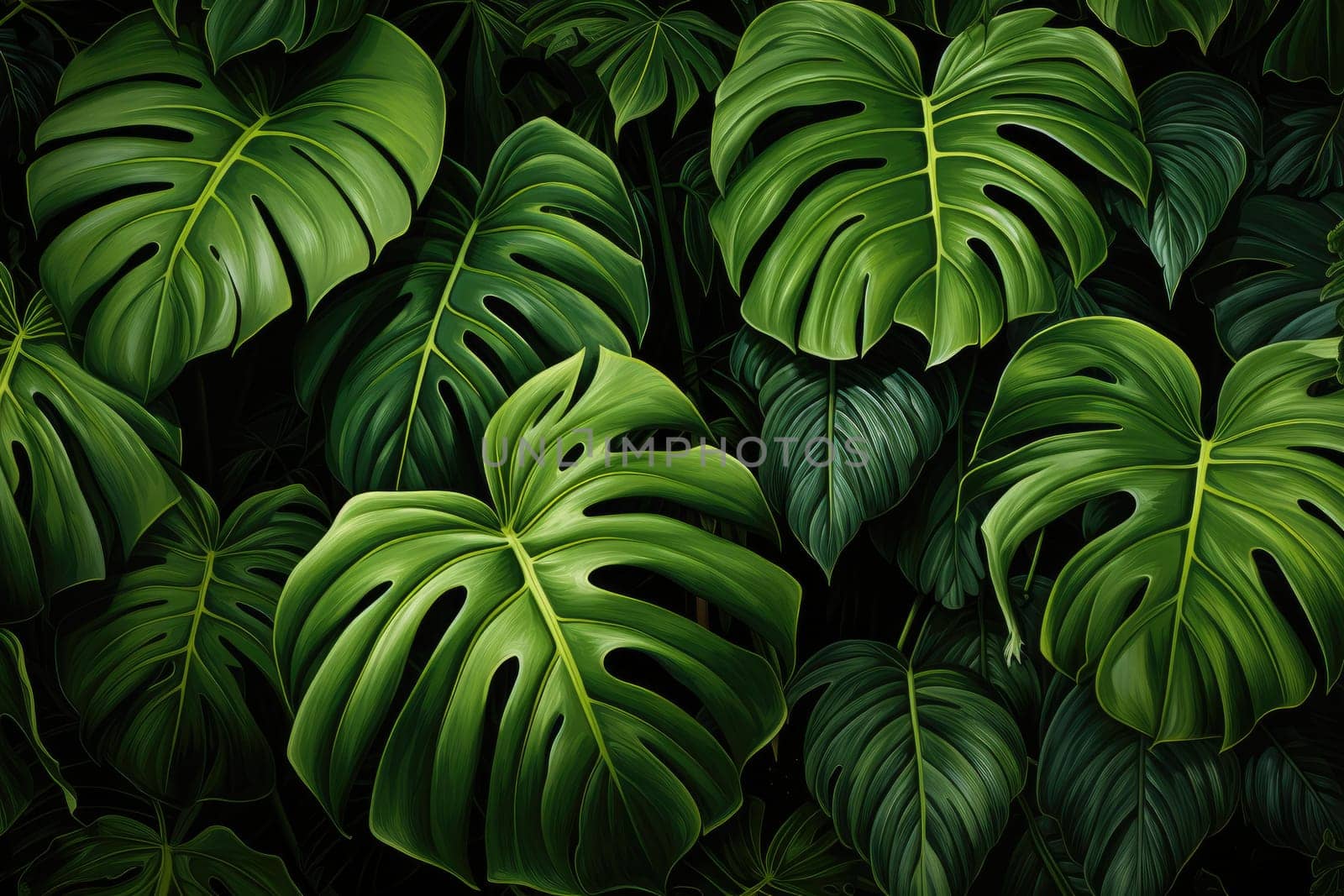 Exotic Monstera Leaf Seamless Pattern for Summer Vibes. AI Generative