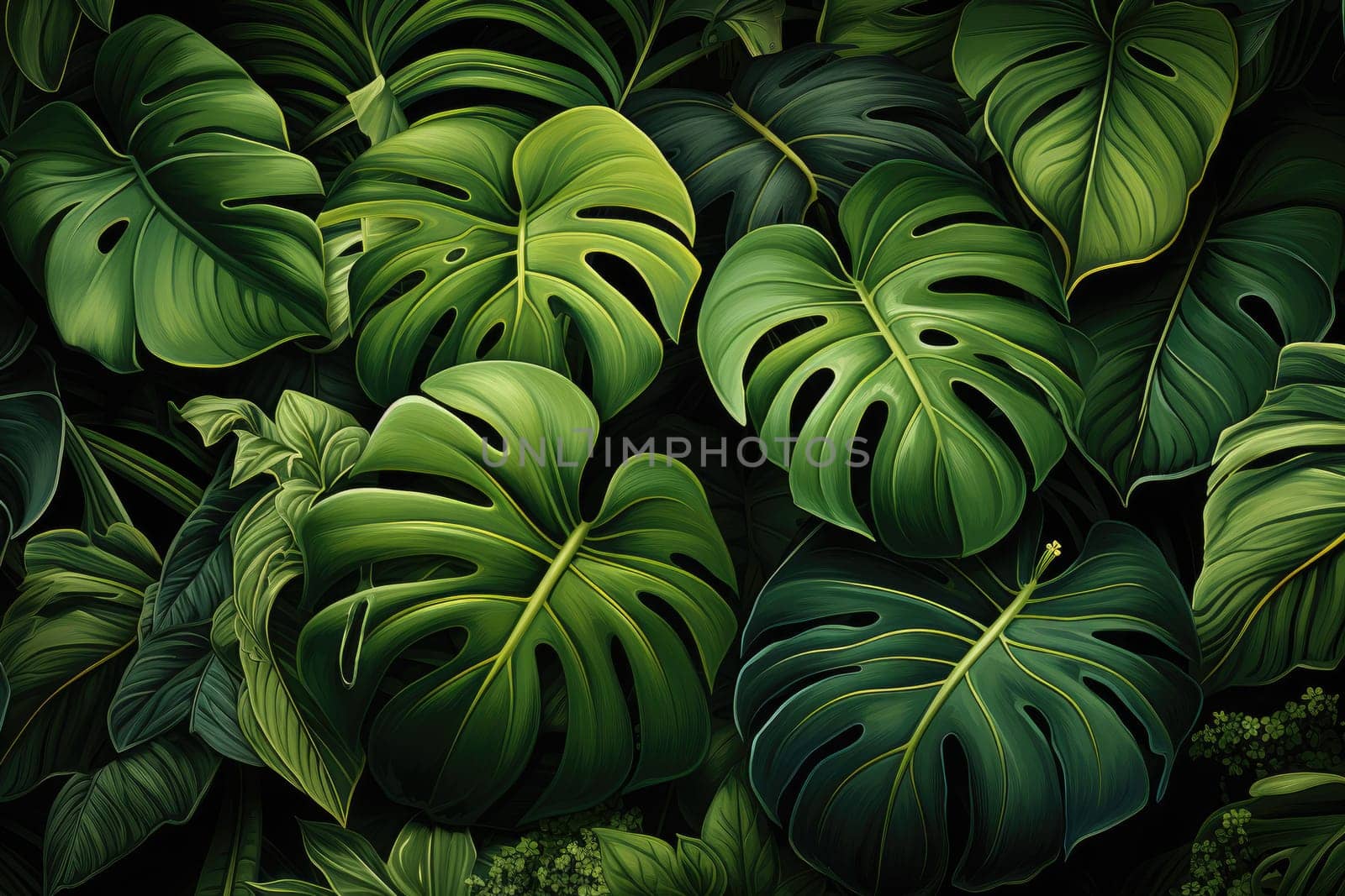 Exotic Monstera Leaf Seamless Pattern for Summer Vibes. AI Generative