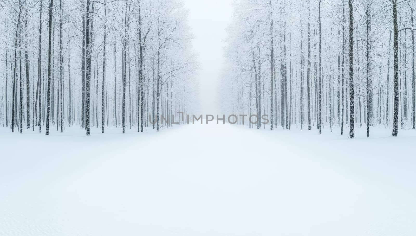 Snowy path through a snow covered forest in winter