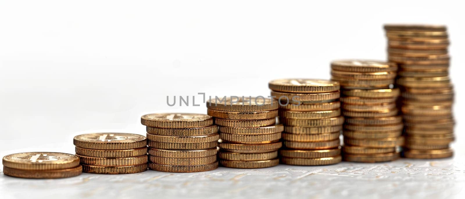 A stack of Bitcoin coins against a white background, representing the clean, straightforward potential for earnings in cryptocurrency investments