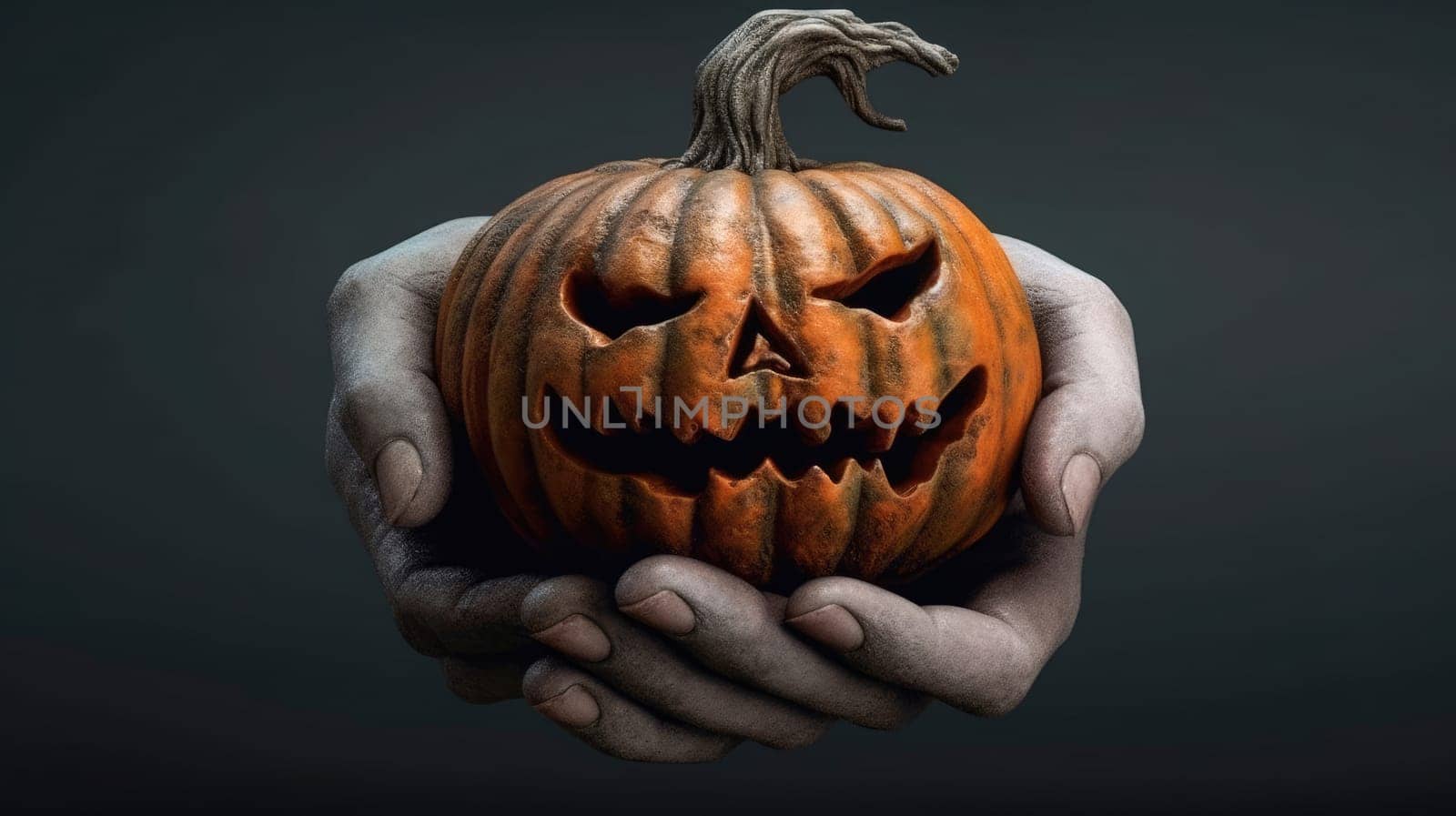Spooky Halloween Pumpkin Isolated on Black Background for Your Creepy Halloween Projects and Designs.
