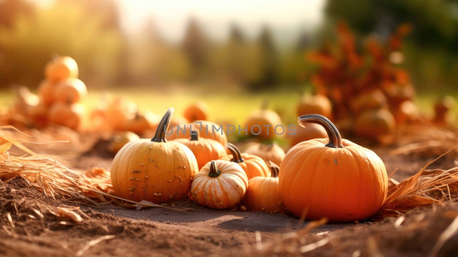 A Beautiful Collection of Varied Pumpkins Displayed on a Strawbale in a Picturesque Fall Setting.