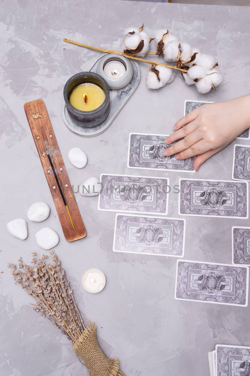 TVER, RUSSIA - FEBRUARY 18, 2024. Tarot cards, Tarot card divination, fortune telling. Occultism, esoteric education