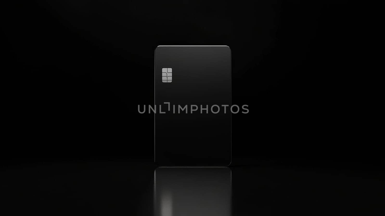 Minimalist black credit card on reflective surface.