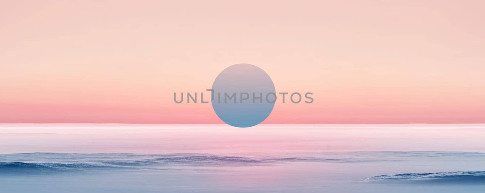 Minimalist seascape with sun on horizon, tranquil serenity. Abstract nature and calmness concept.