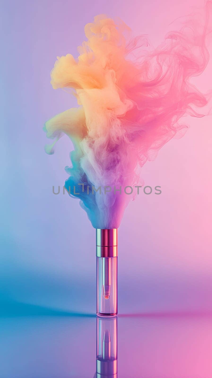Colorful smoke rising from vape, abstract art. Creativity and fashion concept.