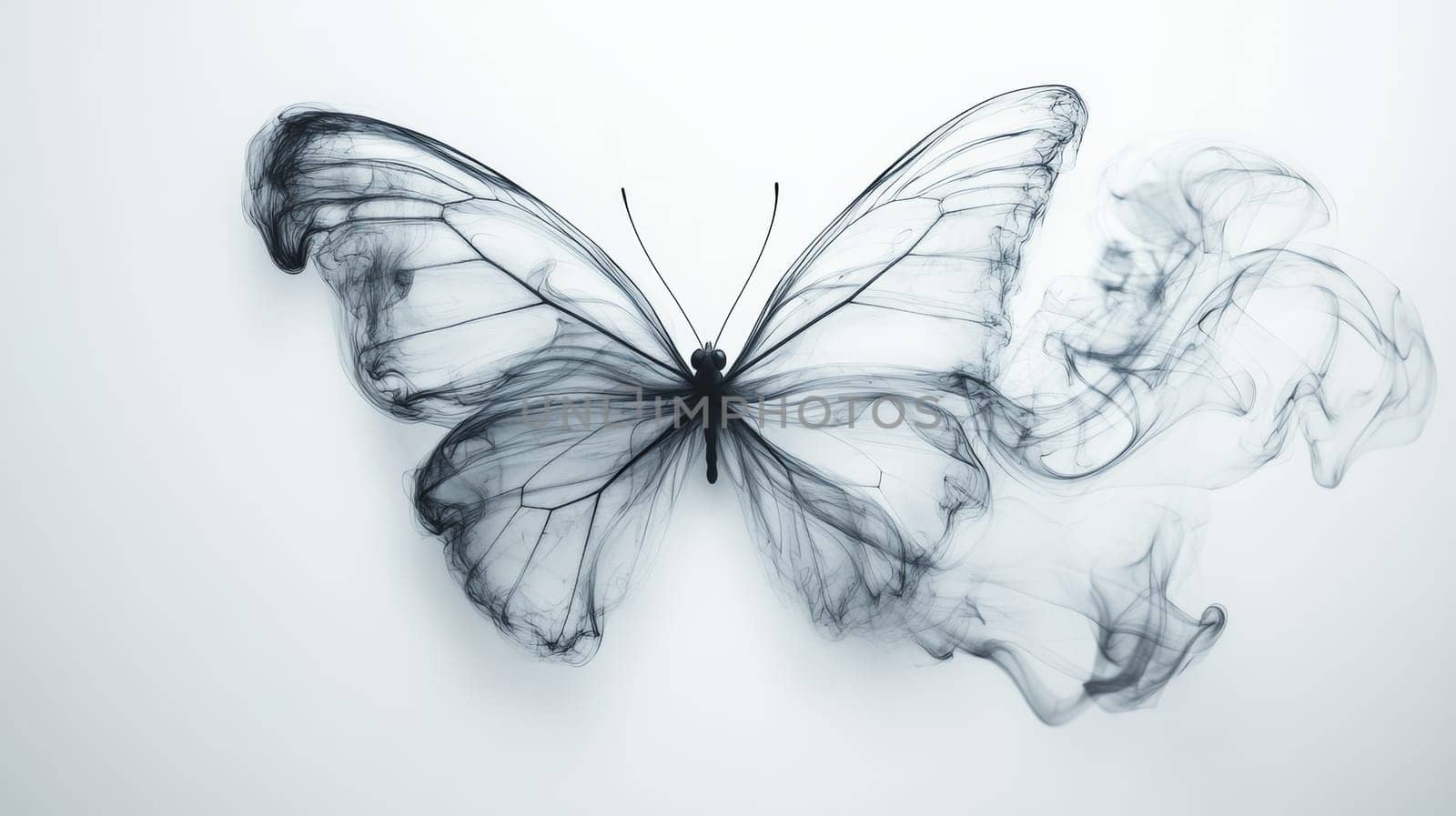 smoke formed into delicate butterfly shape on white background.