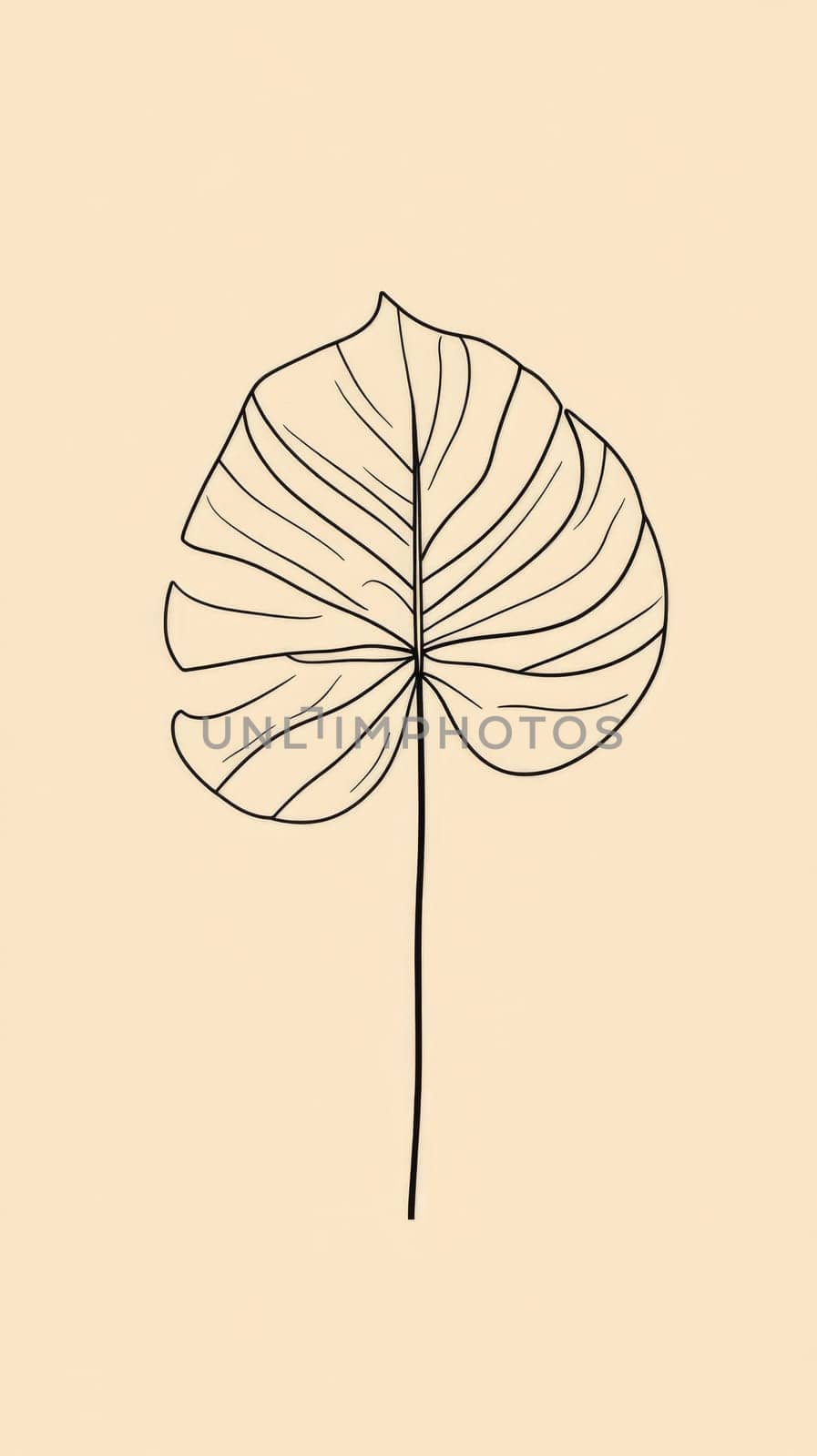 Minimalist line art of a leaf on beige background.