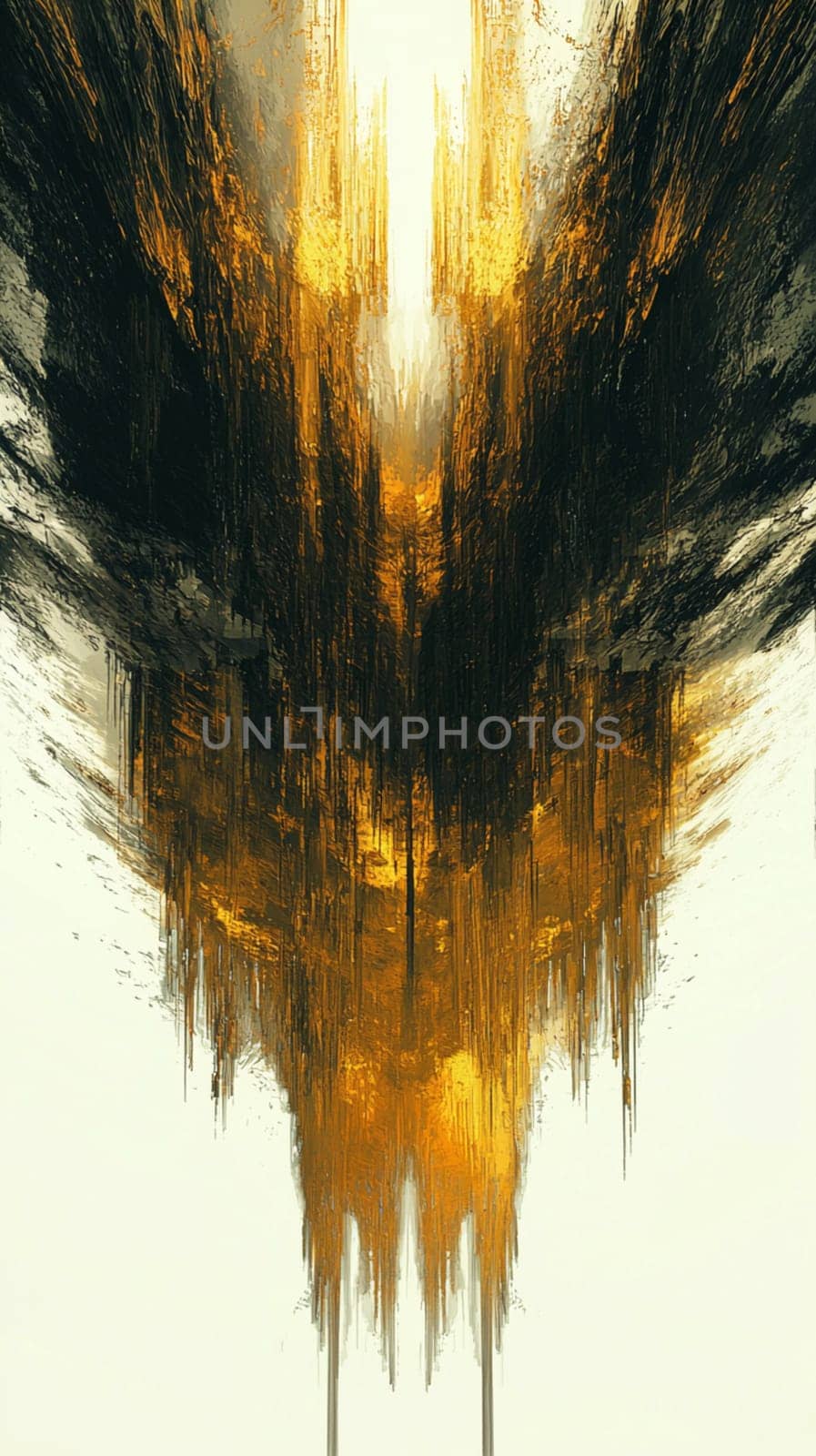 Gold and black brush strokes are mixing in a modern art composition. Creating a powerful and dramatic effect. This artwork is perfect for adding a touch of elegance and sophistication to any project