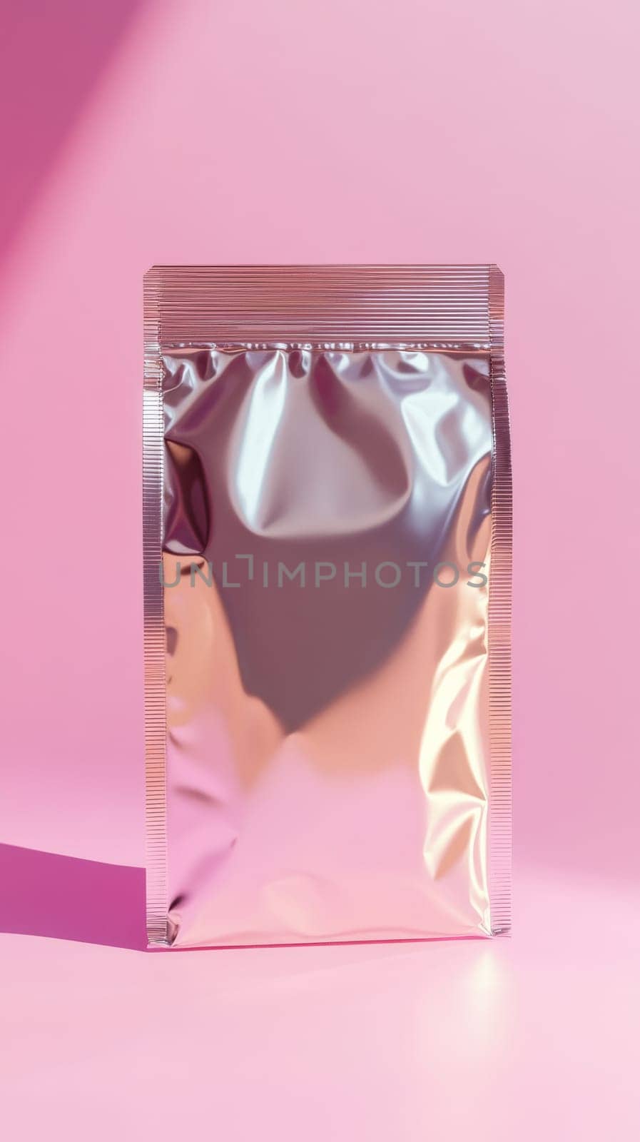 foil pouch on pink background.