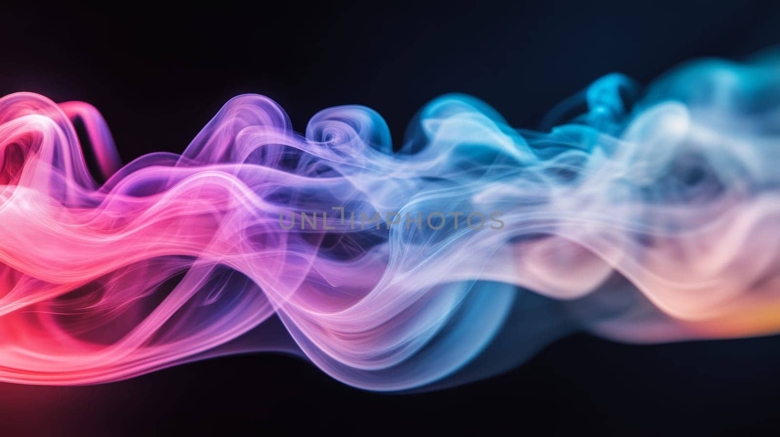 Colorful swirling smoke on dark background. Abstract vapor shapes concept.