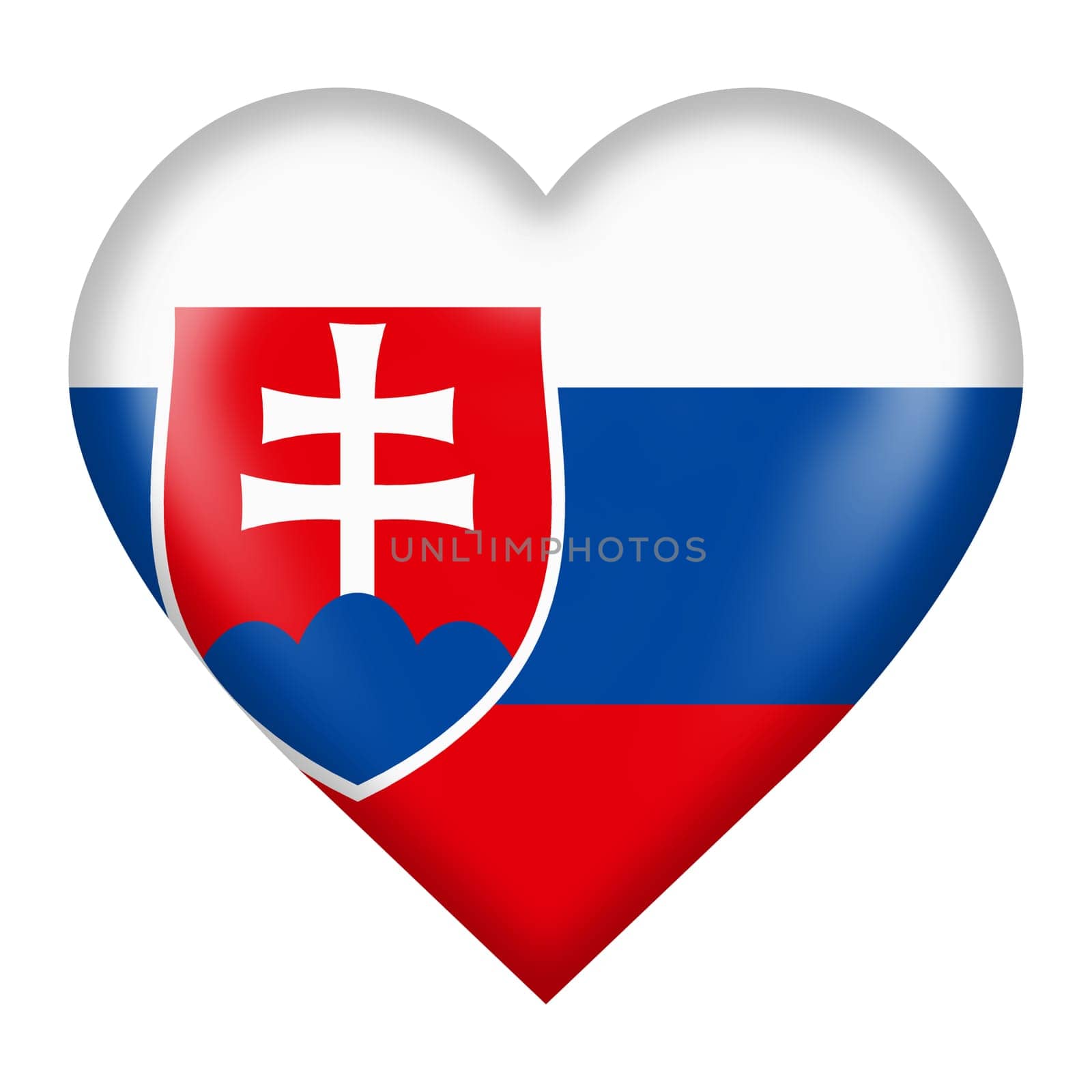 A Slovakia flag heart button isolated on white with clipping path 3d illustration