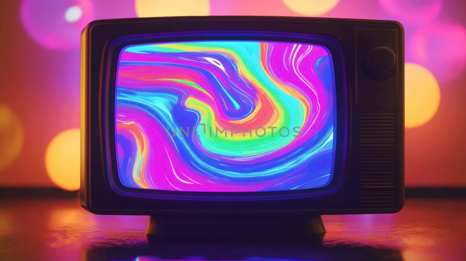 Retro television with colorful abstract display.