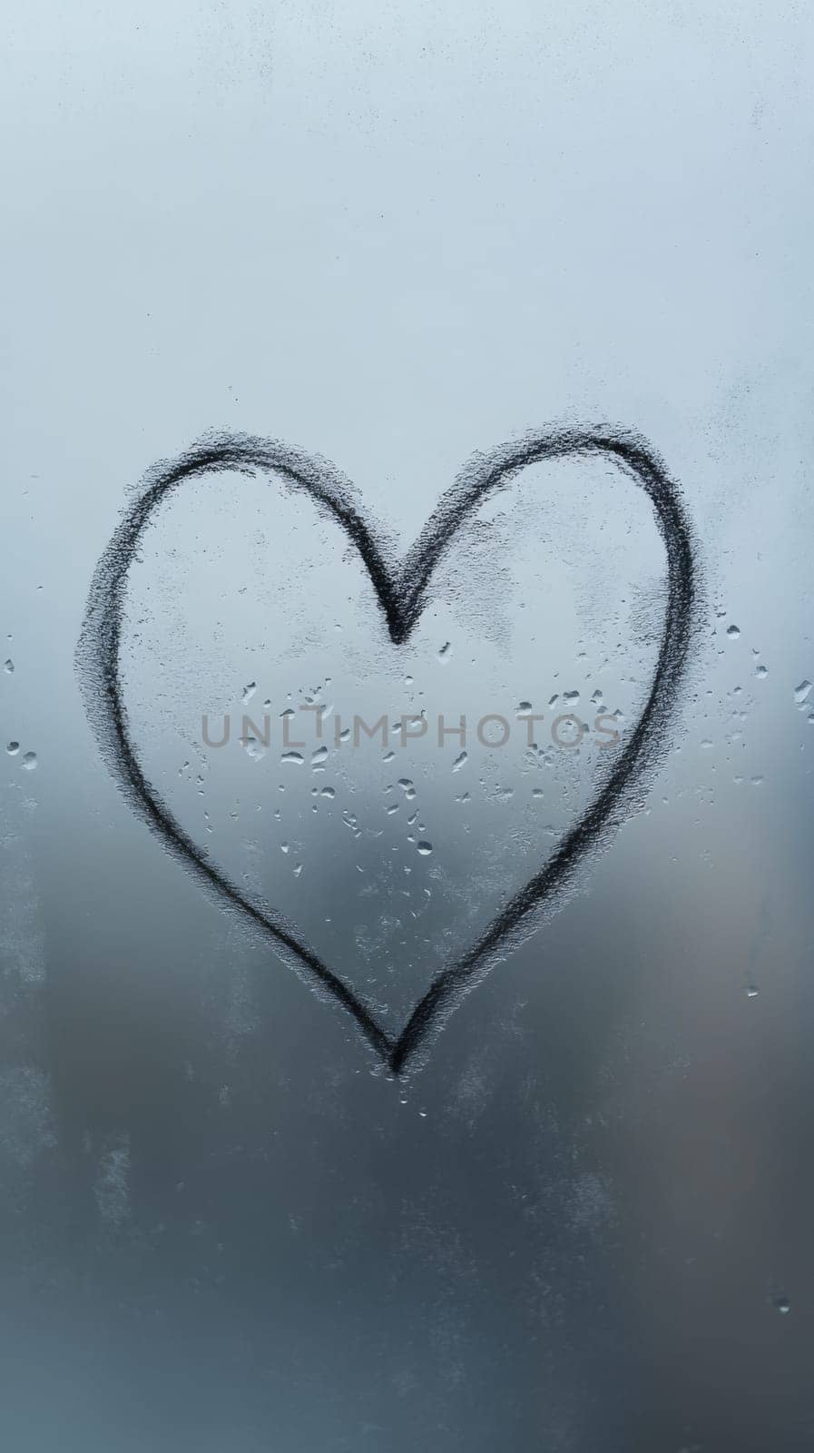 heart shape drawn on foggy window glass.