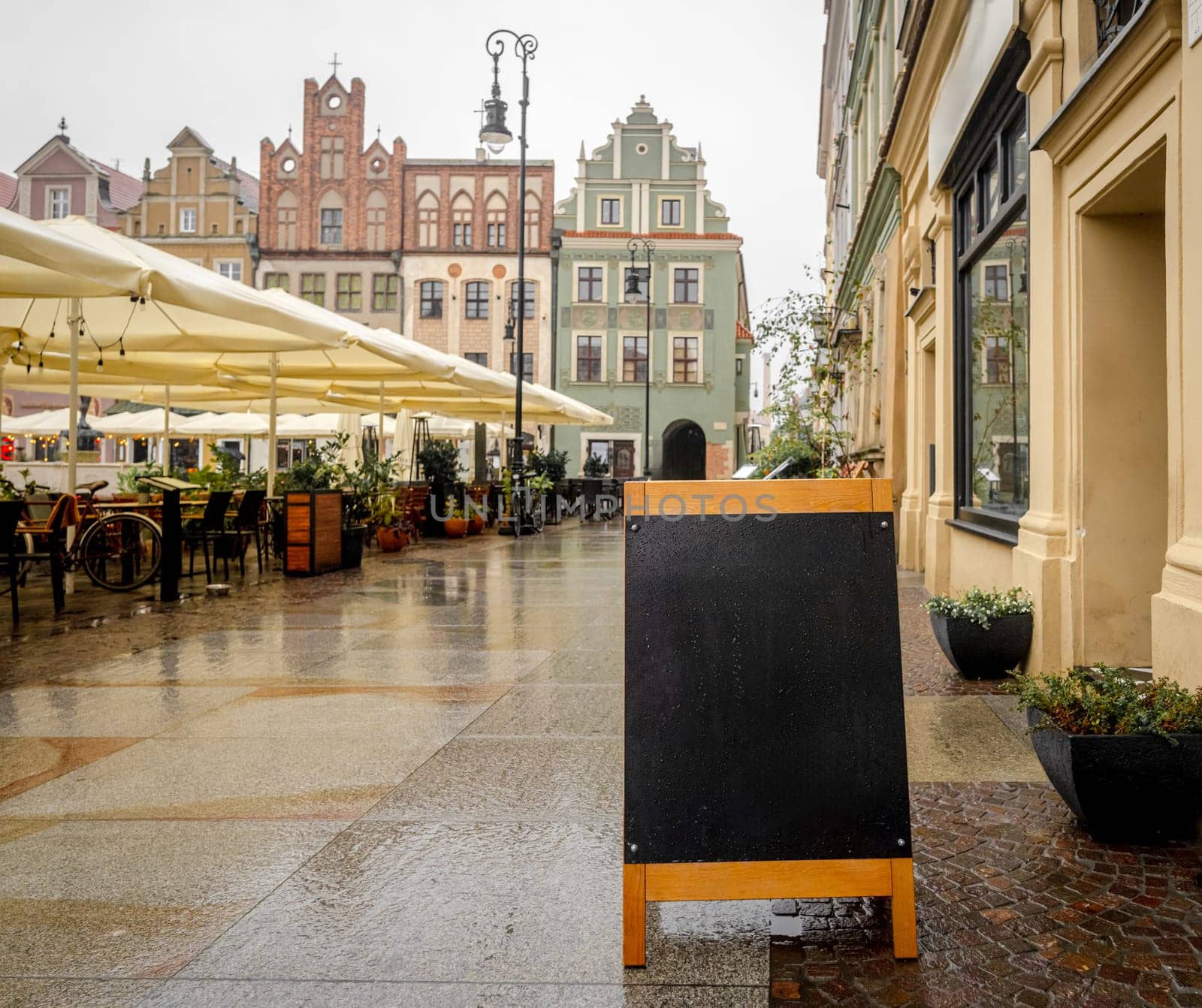 Cafe Sign With Space For Text In Old Town, Poland, Perfectly Captures The Vintage Charm
