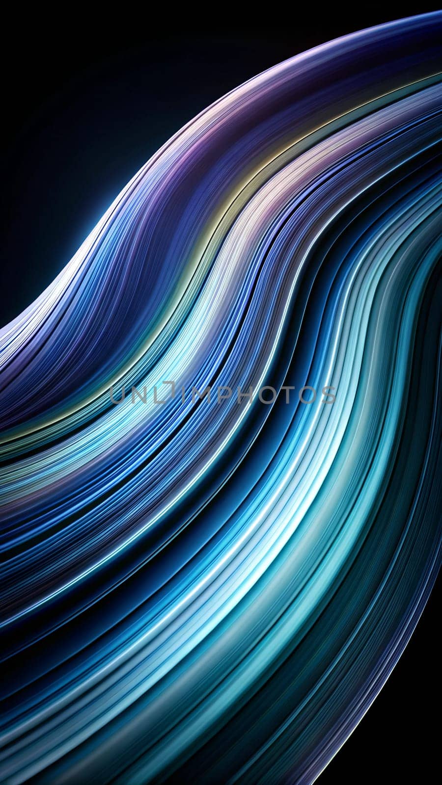 Dynamic colors flow in wavy patterns of blue and purple against a dark background, creating an engaging visual effect that captivates the viewer's attention.