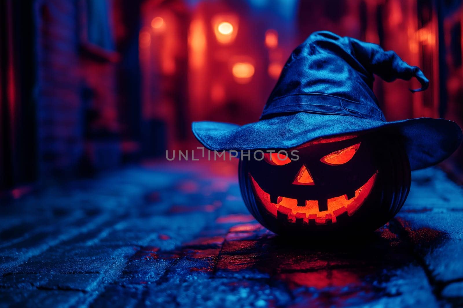 pumpkin wearing a witch hat during halloween