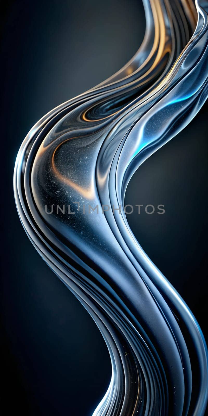 Curved glass shapes twist elegantly, reflecting subtle colors and light against a dark background, creating an enchanting visual contrast and depth.