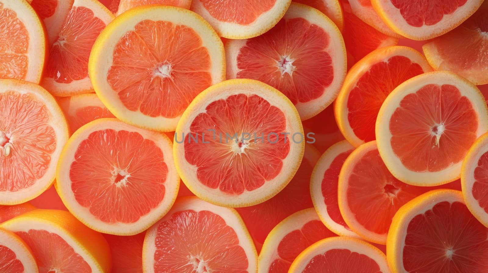 Juicy pink grapefruit slices are displayed in an appealing arrangement, showcasing their bright colors and refreshing look, perfect for a healthy snack or recipe.