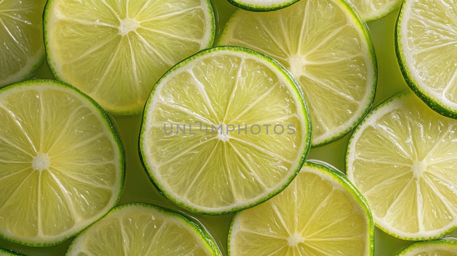 Bright and fresh lime slices are displayed in an artistic pattern, highlighting their zesty color and refreshing appeal, perfect for culinary use.