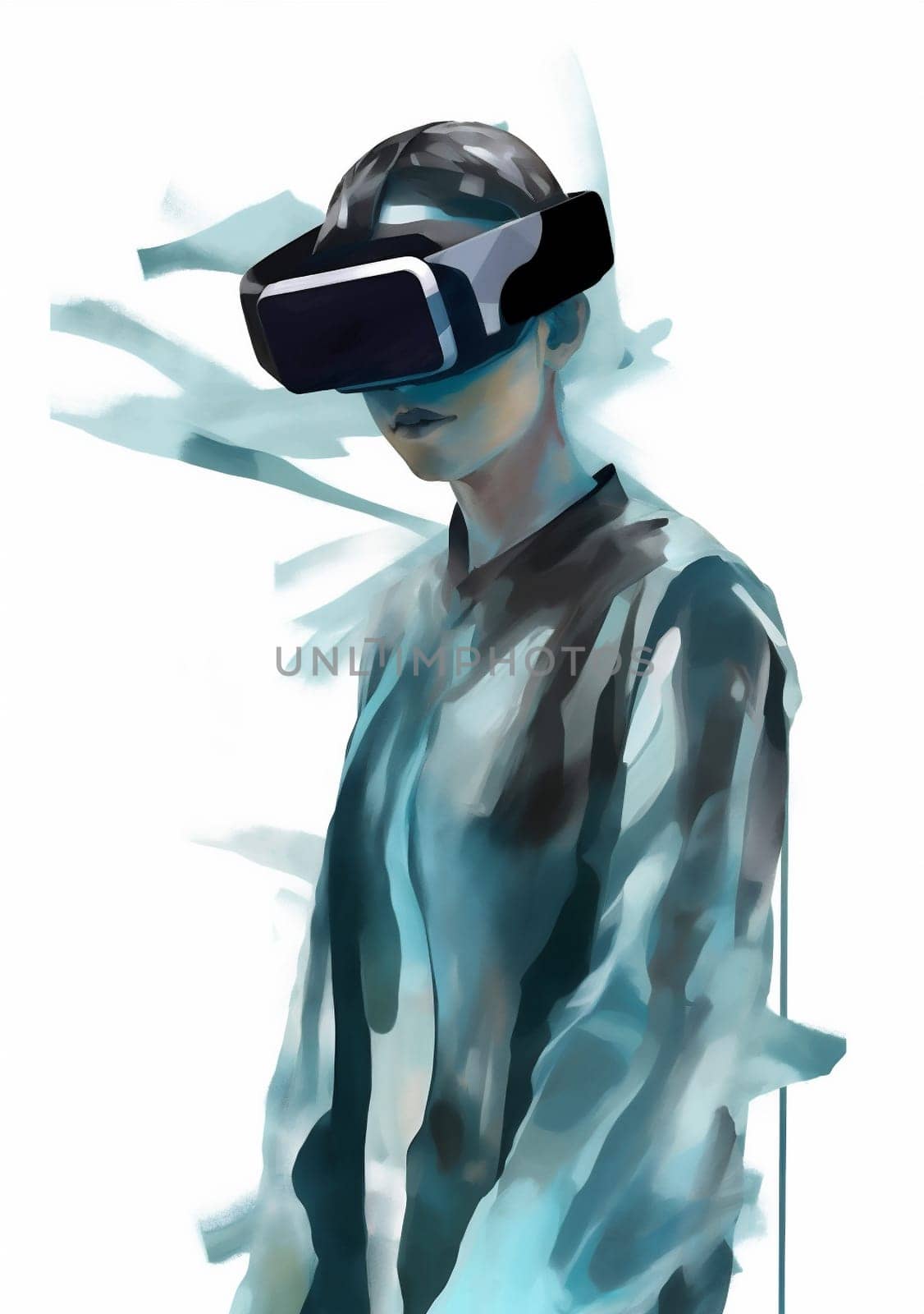 man digital goggles metaverse vr futuristic technology gadget glasses headset cyber. Generative AI. by Vichizh