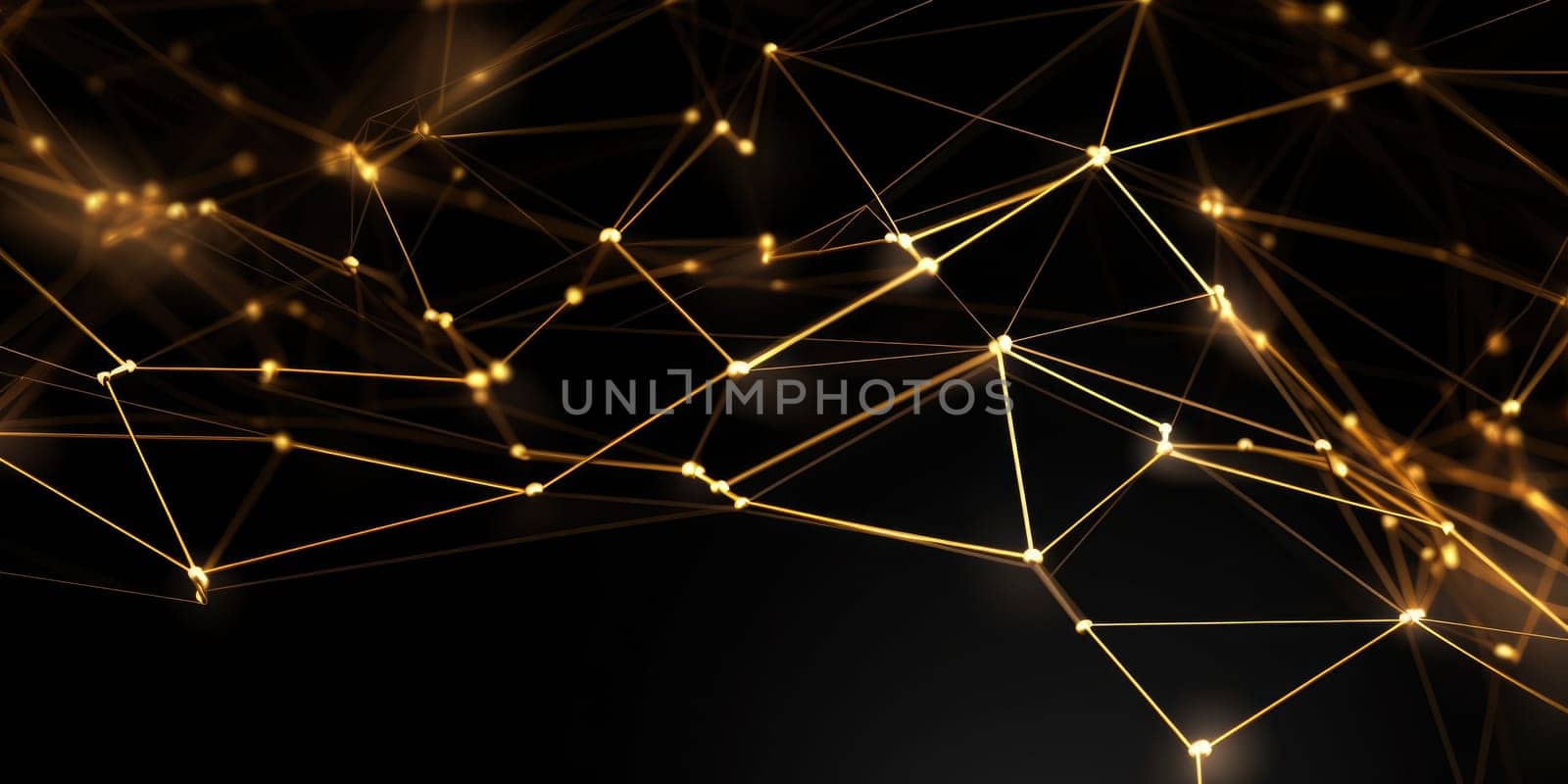 3D network connections with plexus design black and gold color background wallpaper. Generative AI weber. by biancoblue