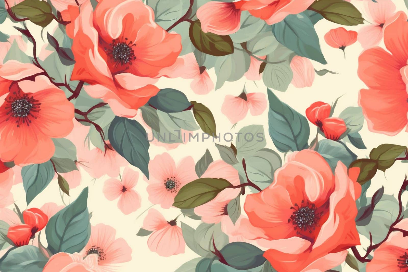summer graphic bouquet fabric pastel print background illustration textile beautiful flower floral pattern spring art wedding decoration leaf wallpaper drawing. Generative AI.