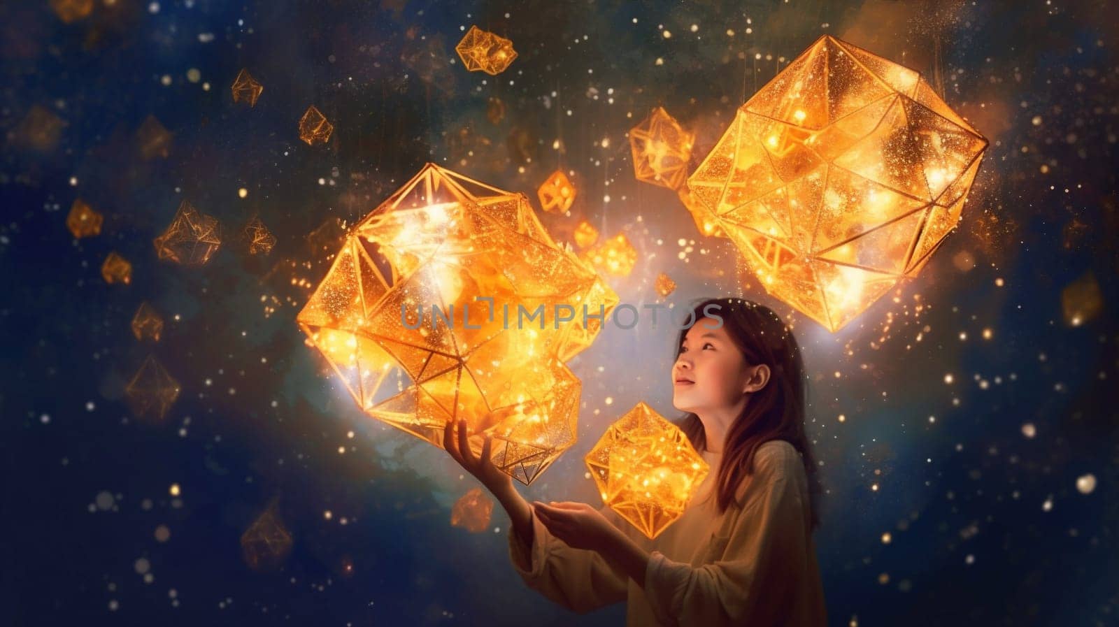 cosmic man nature star love beautiful dream night sky child lantern space starry festival fantasy astronomy landscape bright kid science. Generative AI.