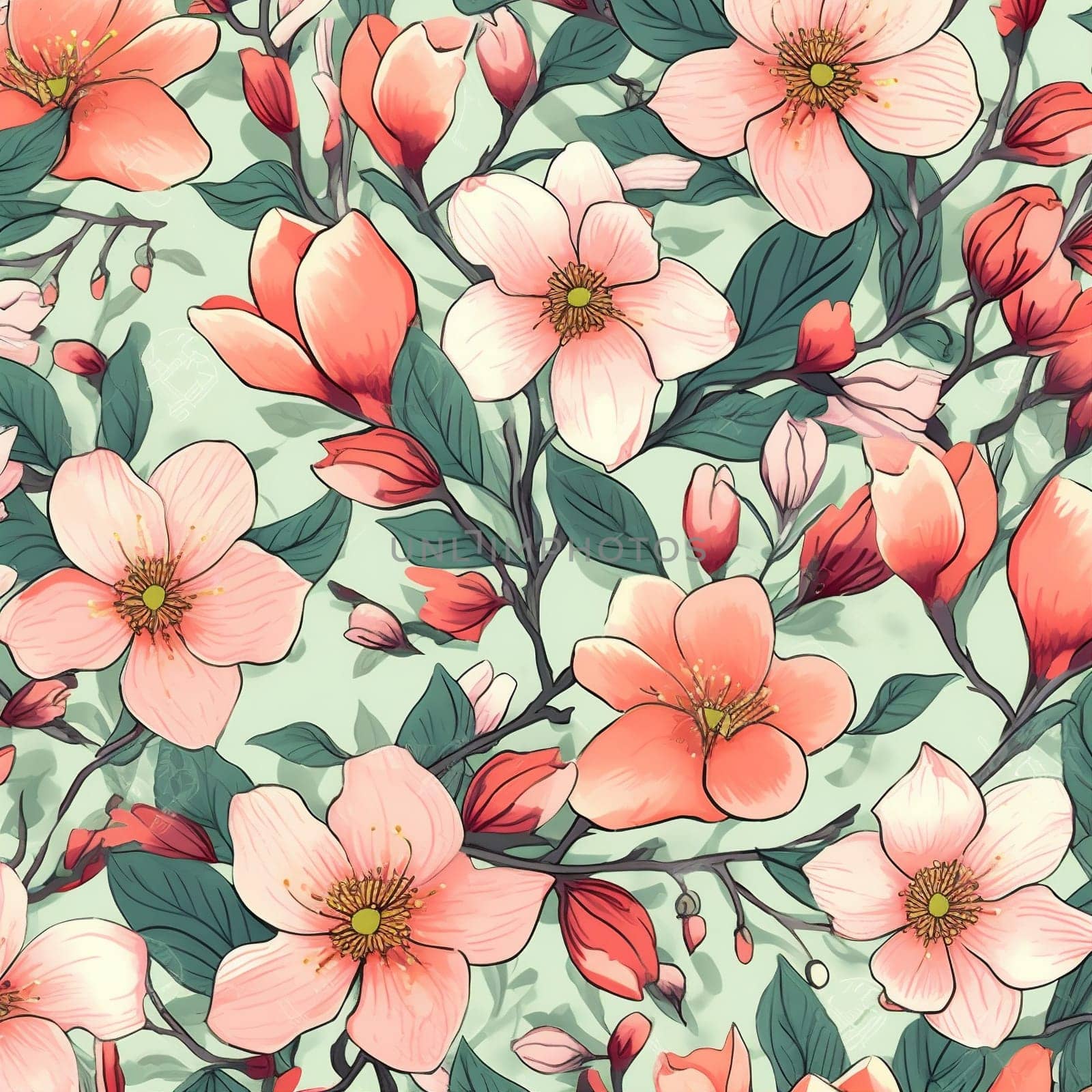 art textile leaf summer drawing pattern fabric flower wallpaper spring. Generative AI. by Vichizh