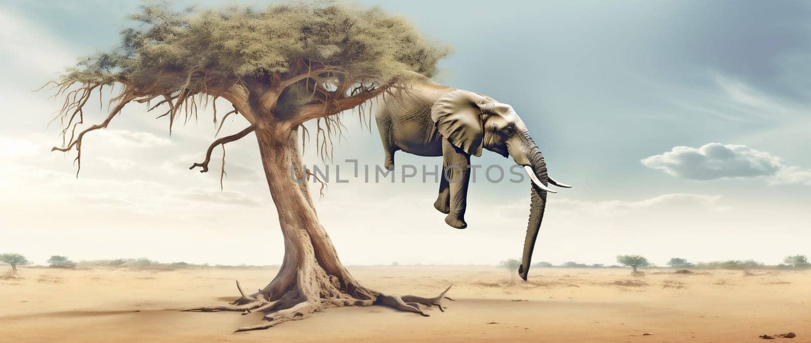 elephant concept surreal stability tree nature surrealism dream impossible solitude. Generative AI. by Vichizh