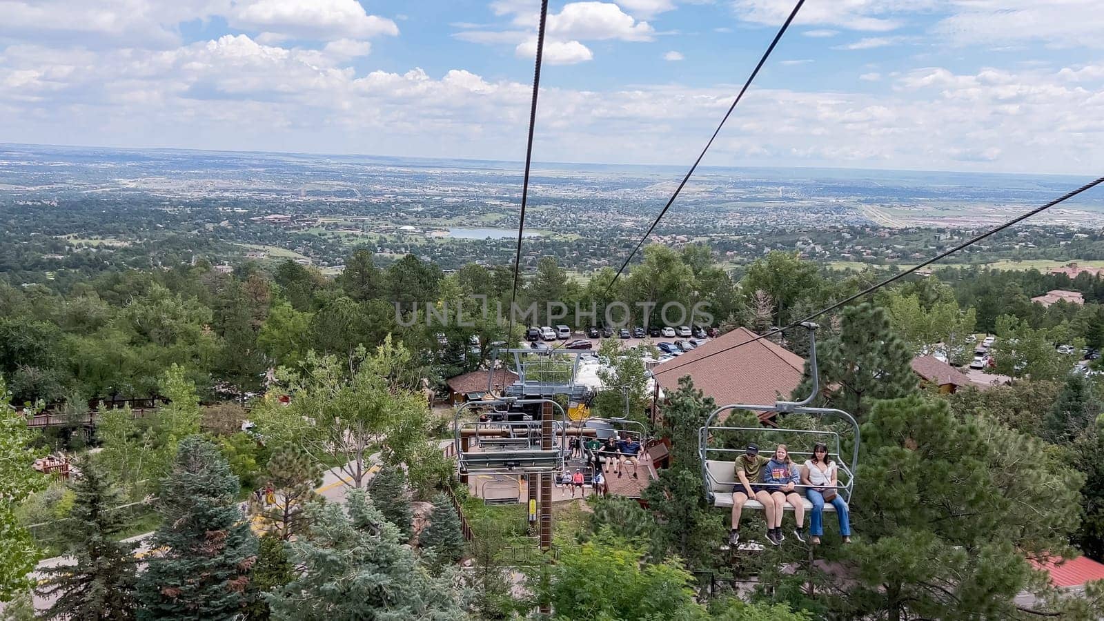 Colorado Springs, Colorado, USA-August 17, 2022-Ski lift ride at the Cheyenne Mountain Zoo during the summer.