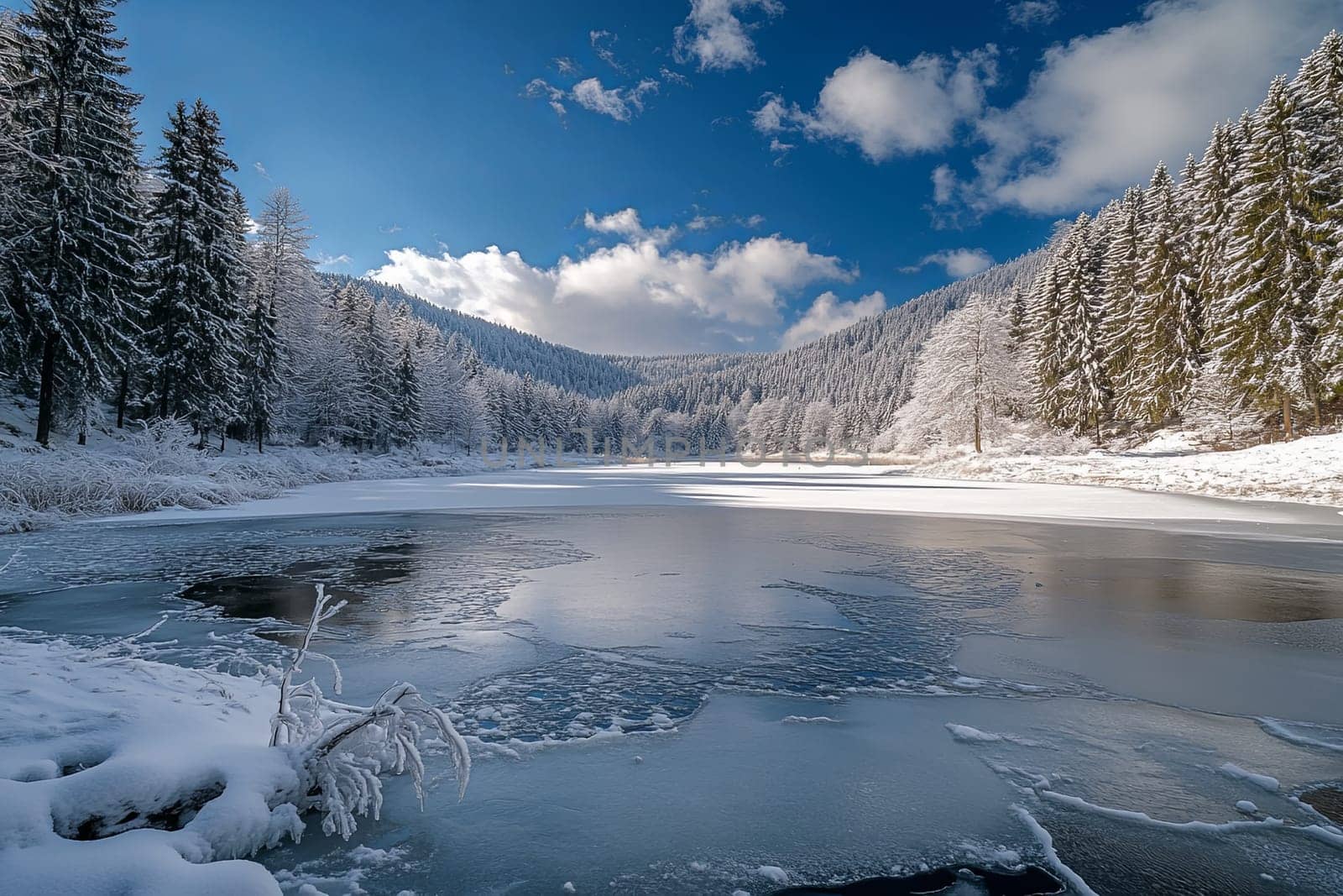 Mountain lake in early spring, thaw, drifting ice. High quality photo