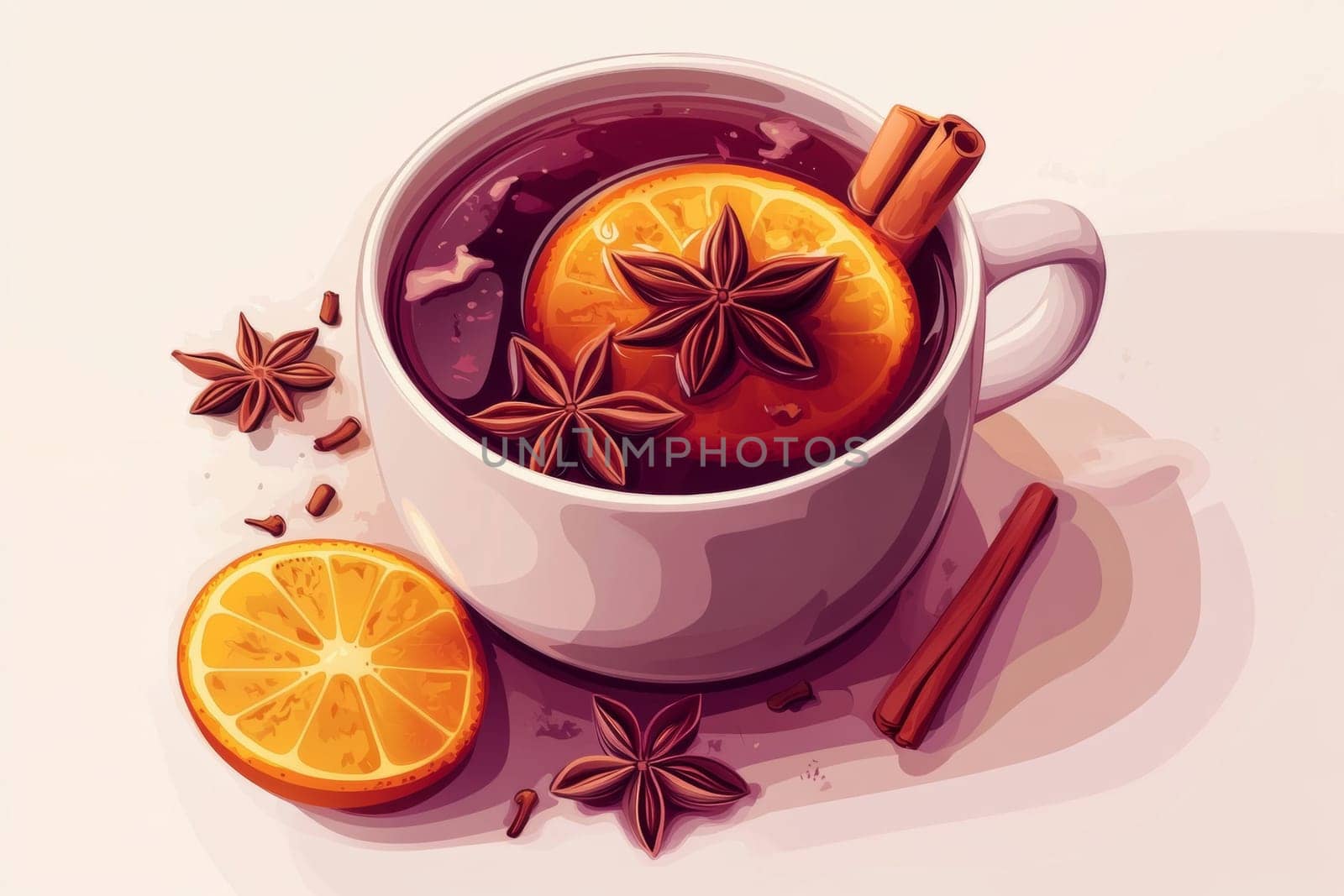 Mug with hot mulled wine. Image in warm tones. High quality photo