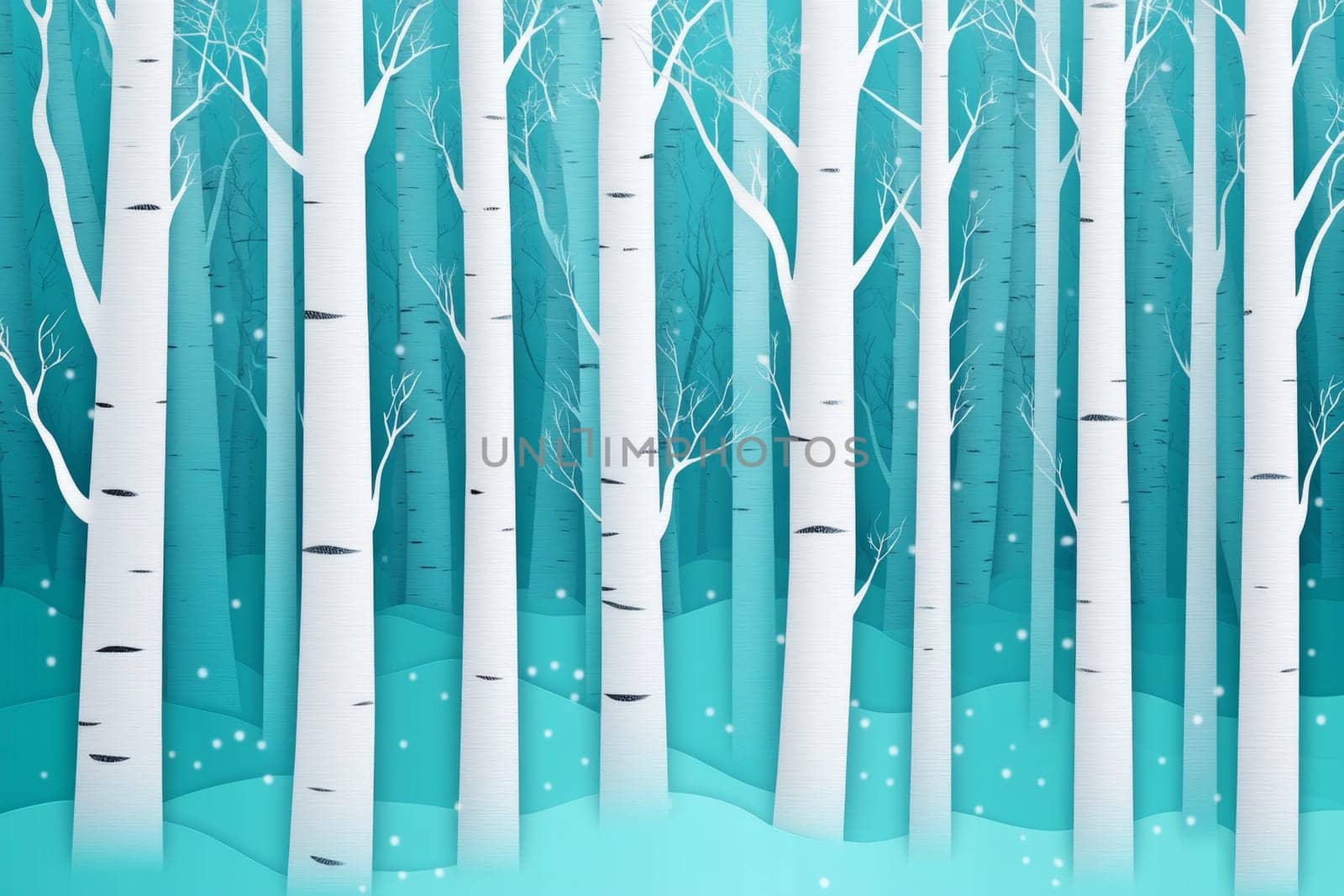 Image of birch forest in winter on blue background. High quality photo