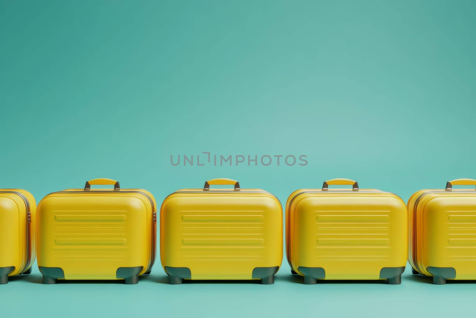 Many bright yellow suitcases on an isolated background. High quality photo