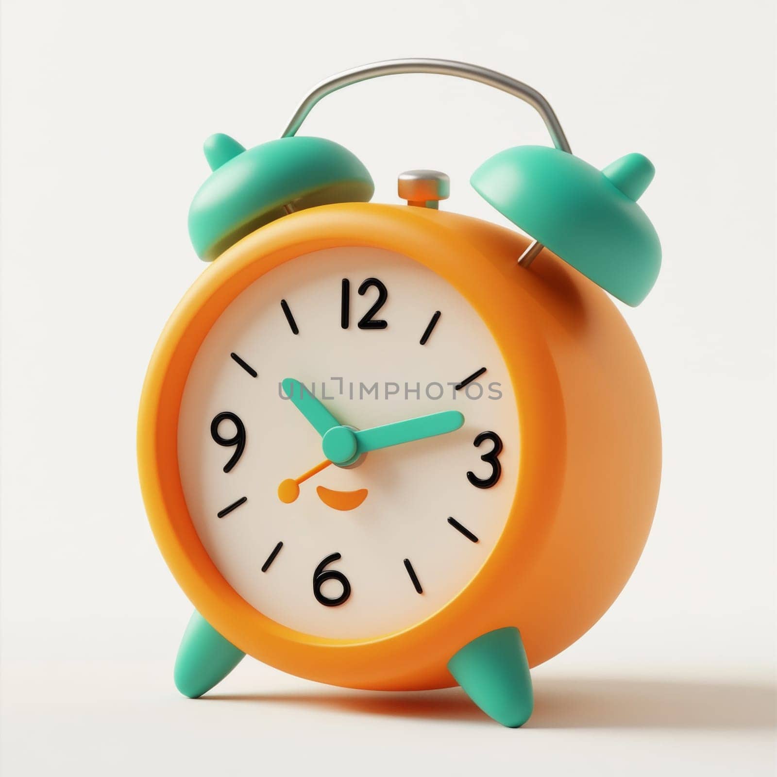 Bright alarm clock on isolated white background. High quality photo