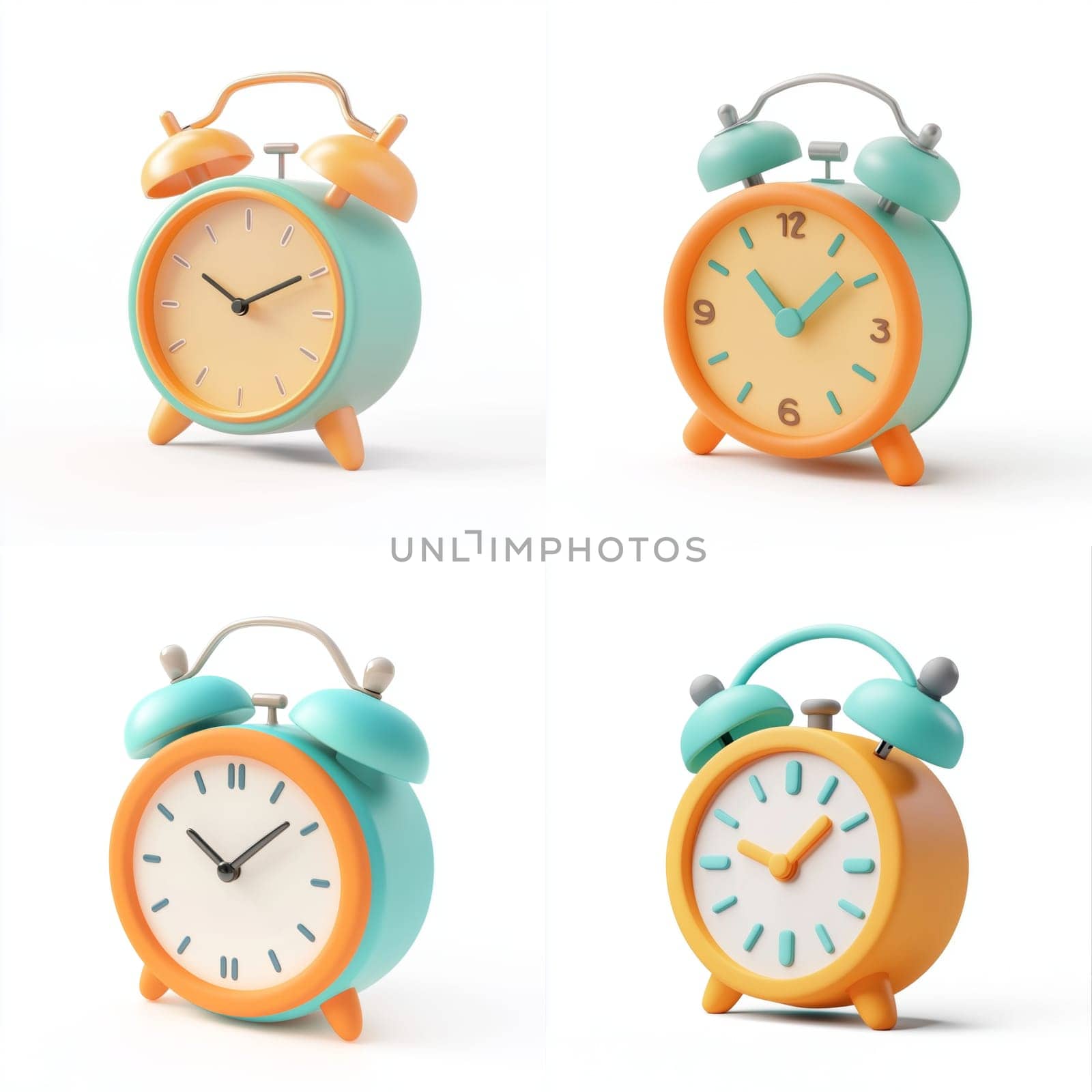 Bright alarm clock on isolated white background. High quality photo