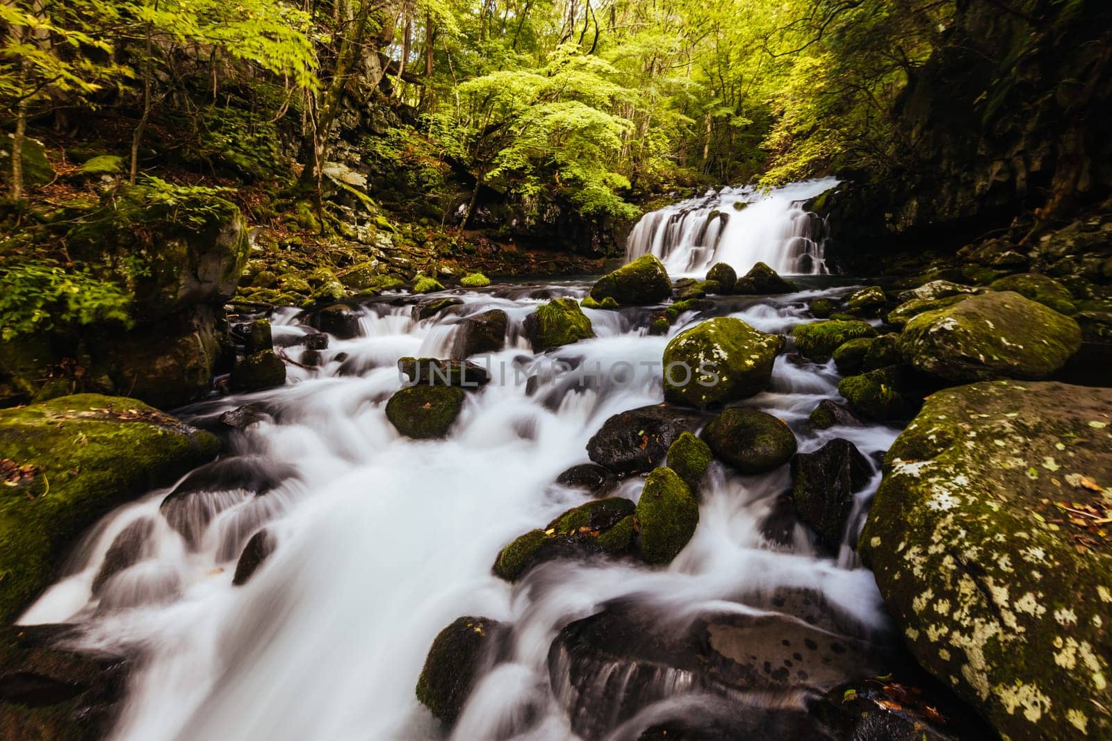 The magnificent Tateshina Otaki Falls on the famous Venus Line road, famous as a scenic driving route in Japan