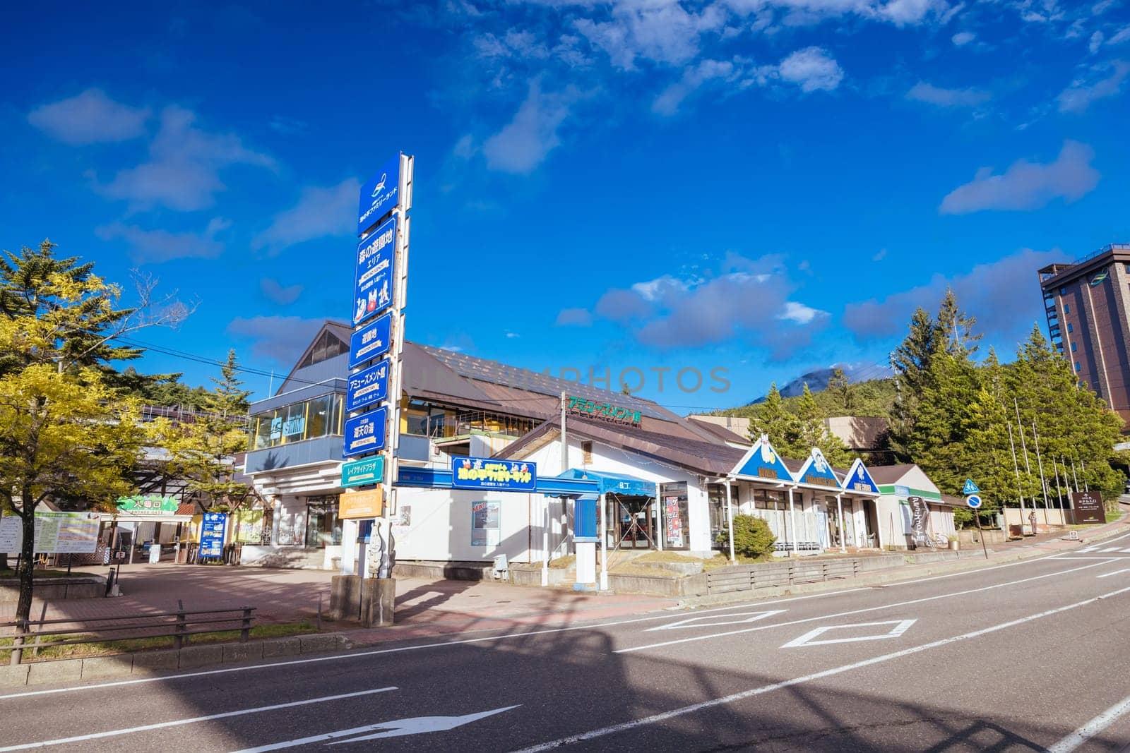 SHIRAKABA LAKE, JAPAN - SEPT 17, 2024: The township of Shirakaba Lake on a warm autumn afternoon on the famous Venus Line road, famous as a scenic driving route in Japan