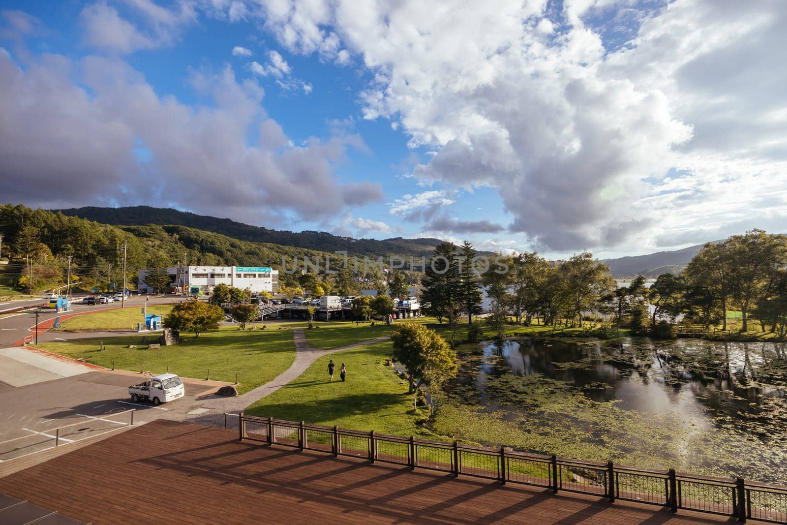 SHIRAKABA LAKE, JAPAN - SEPT 17, 2024: The township of Shirakaba Lake on a warm autumn afternoon on the famous Venus Line road, famous as a scenic driving route in Japan