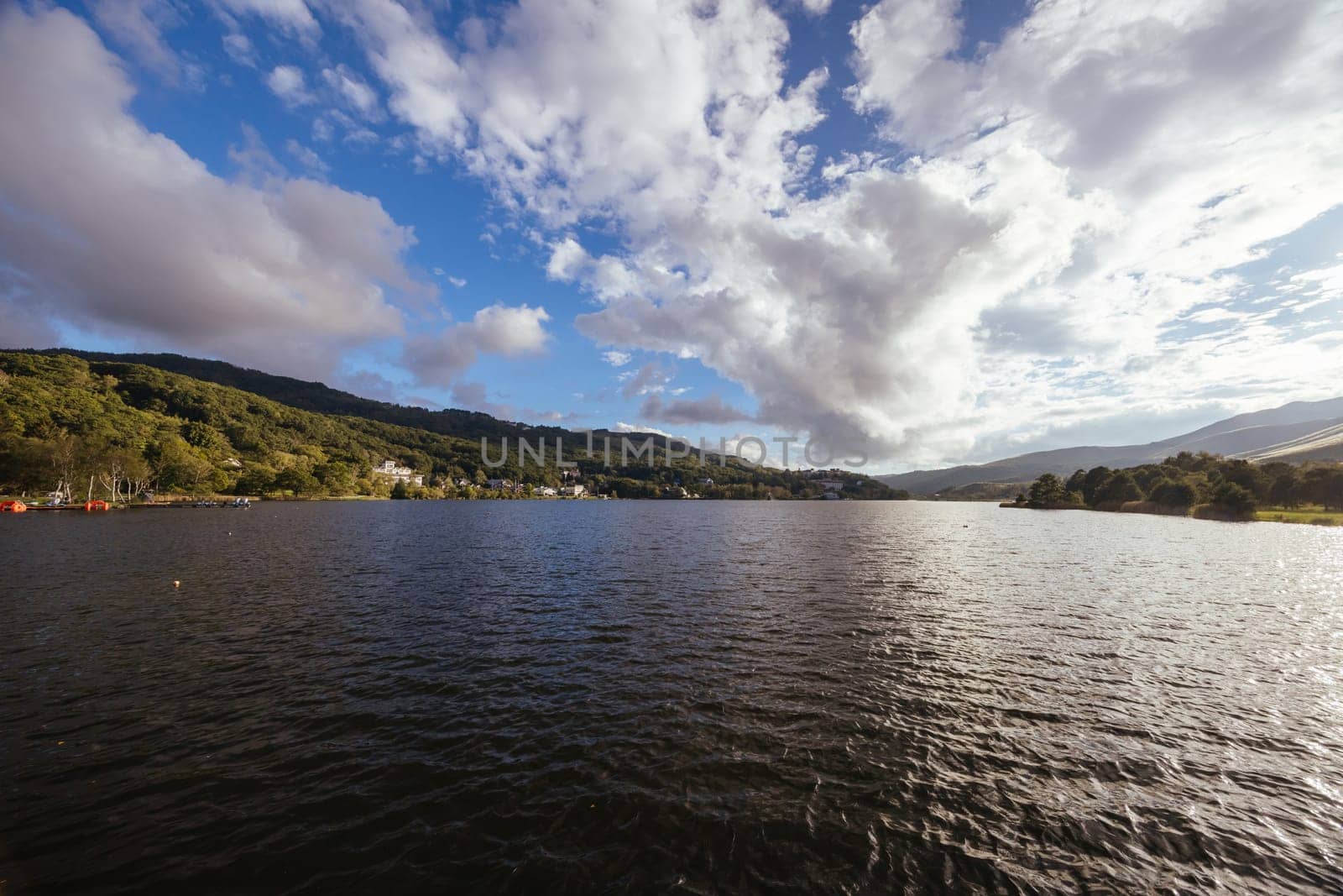 SHIRAKABA LAKE, JAPAN - SEPT 17, 2024: The township of Shirakaba Lake on a warm autumn afternoon on the famous Venus Line road, famous as a scenic driving route in Japan