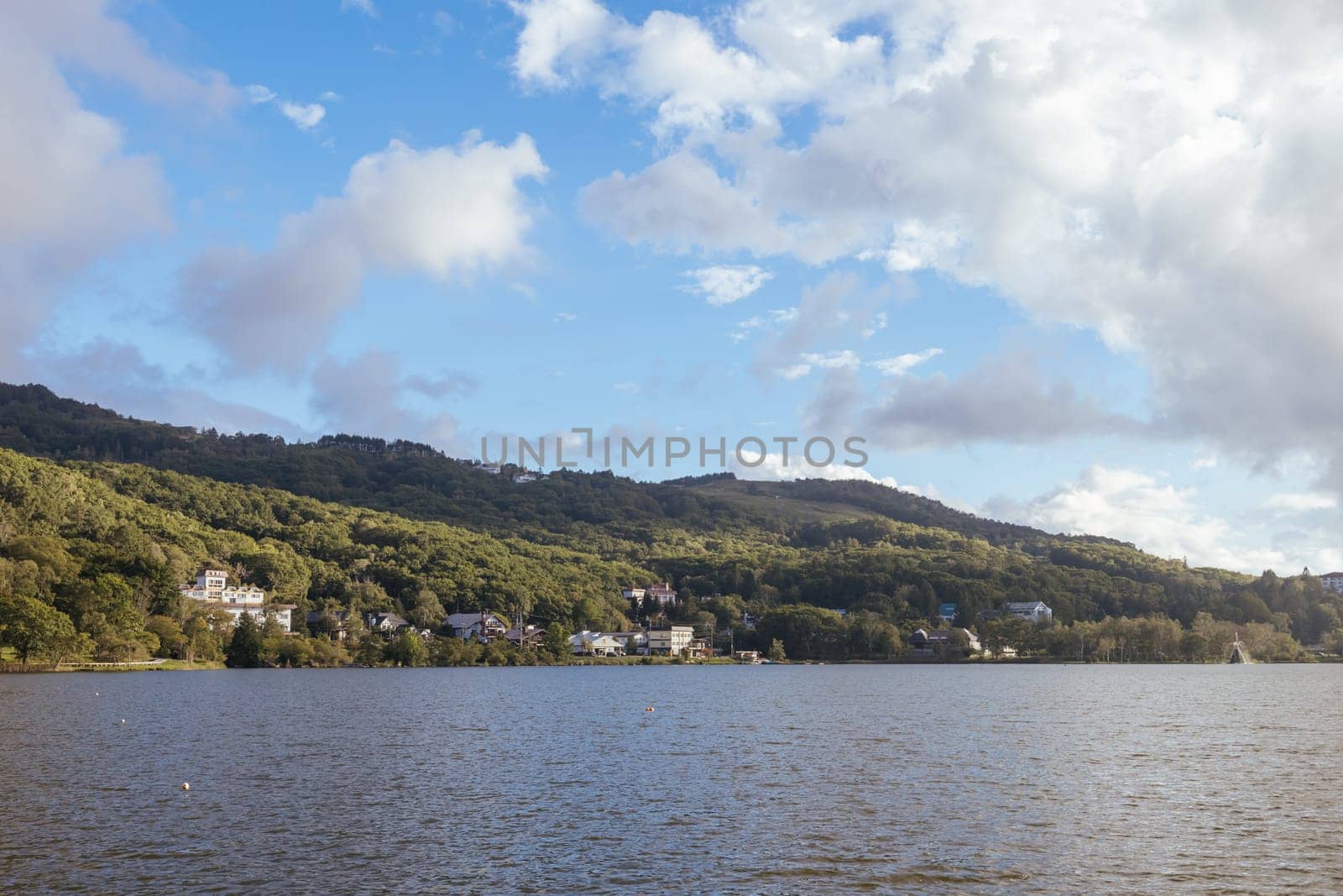 SHIRAKABA LAKE, JAPAN - SEPT 17, 2024: The township of Shirakaba Lake on a warm autumn afternoon on the famous Venus Line road, famous as a scenic driving route in Japan